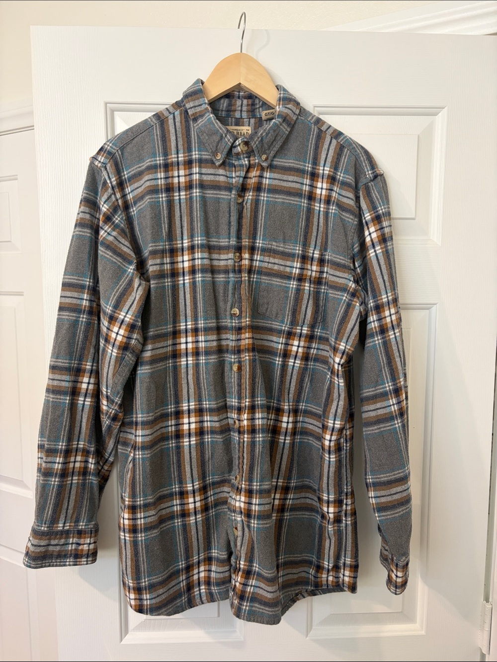 RedHead Gray Plaid Button-Down Shirt with Brown and Blue Stripes